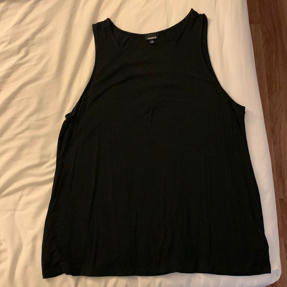 Torrid tank top with sheer V front panel.